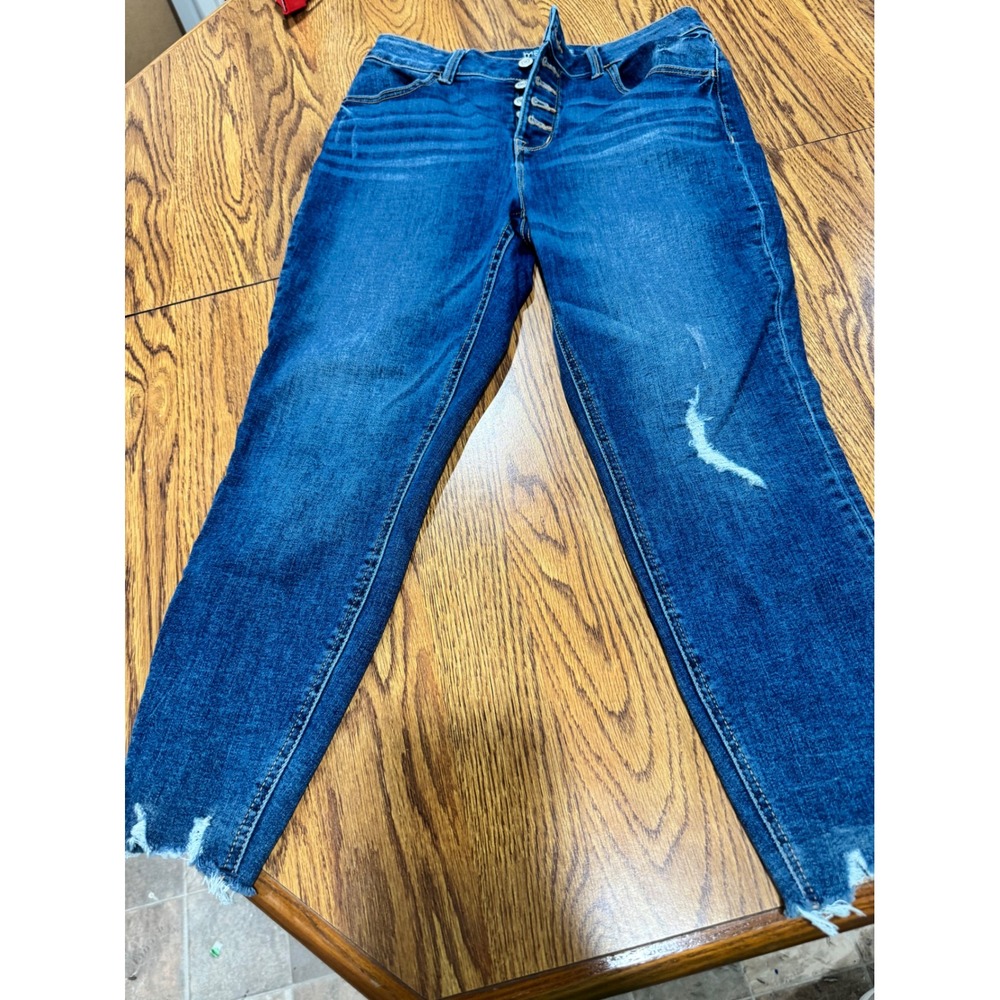 Maurices Womens High Rise Distressed Skinny Jeans Blue Button Fly Size M Short